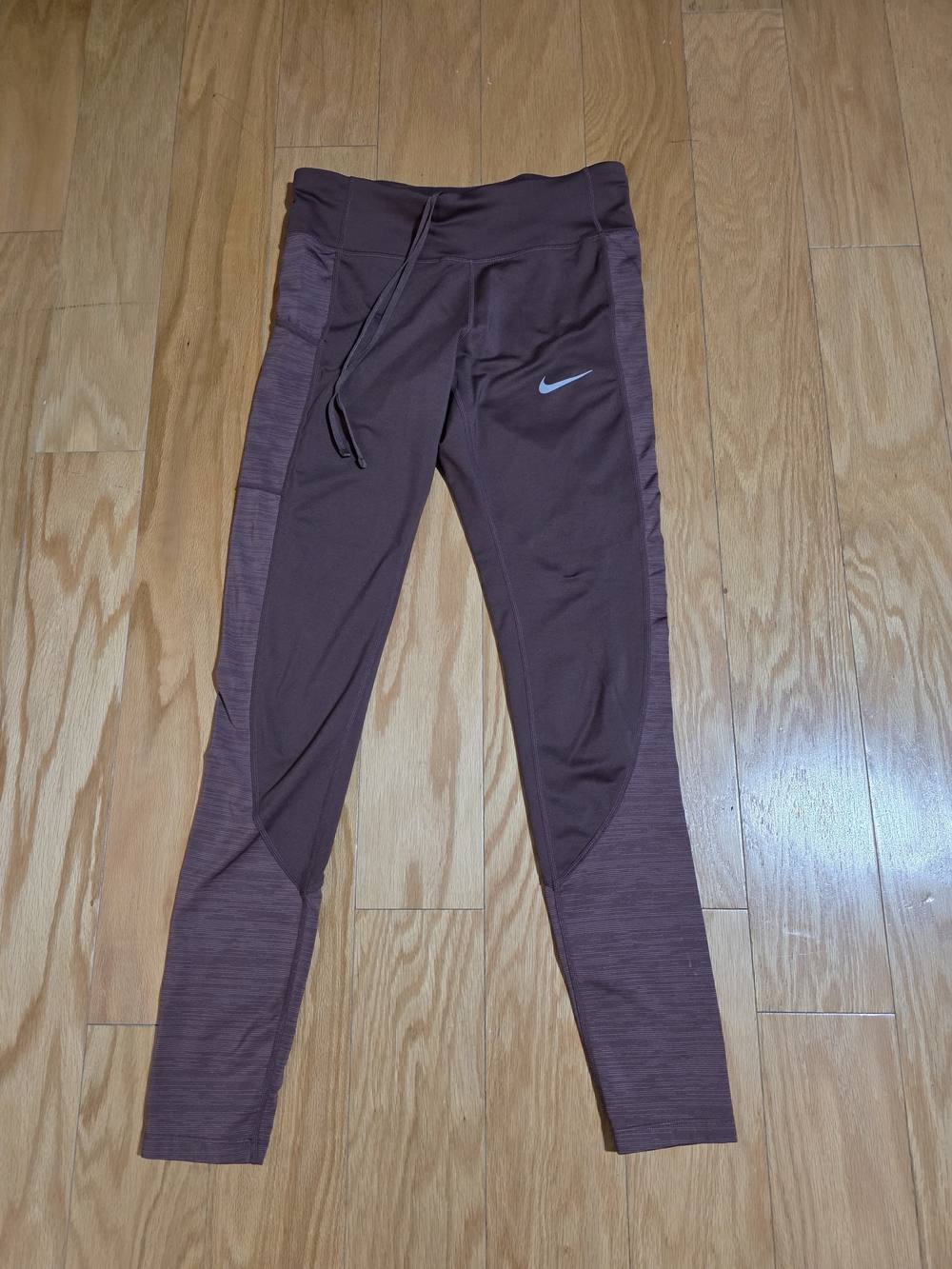 Mauve Nike Dri-FIT running leggings textured Side panels Womens Sz Medium